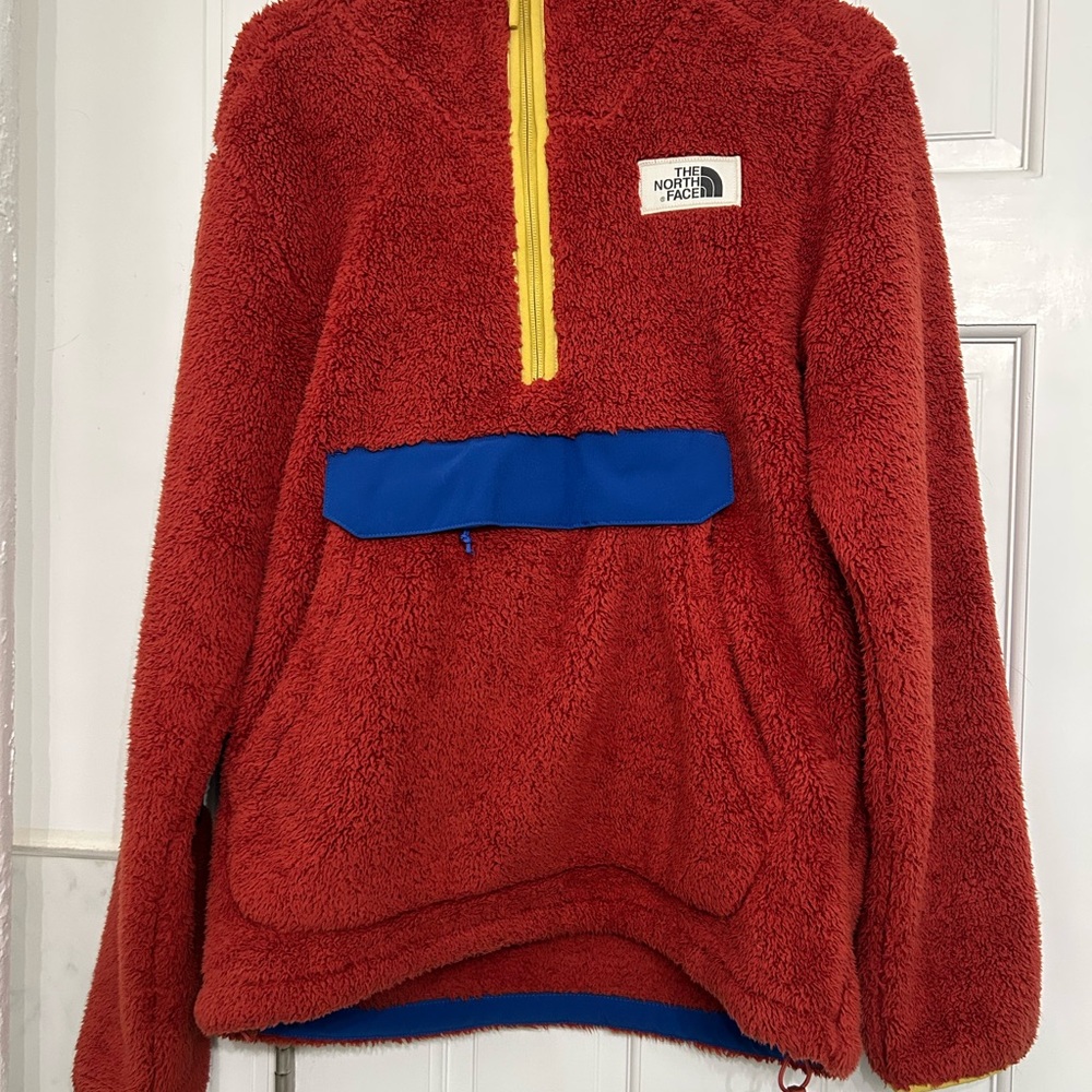 The North Face Men’s Red and Blue Fleece Pullover